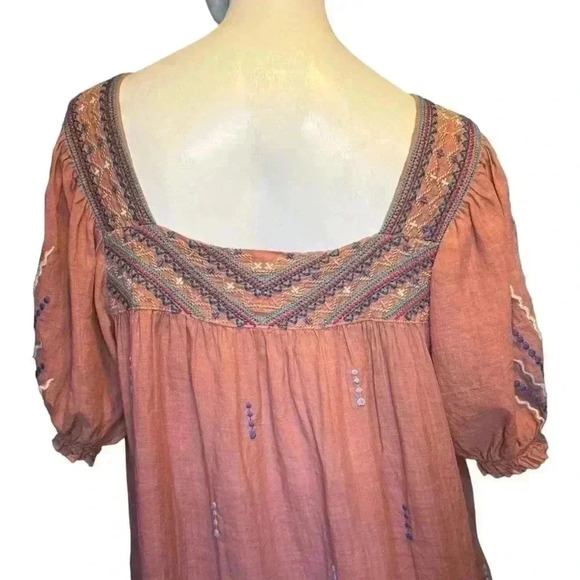 Johnny Was Aimee Puff Sleeve Peasant Top In Pink Floral embroidered Size Small. - Picture 6 of 16